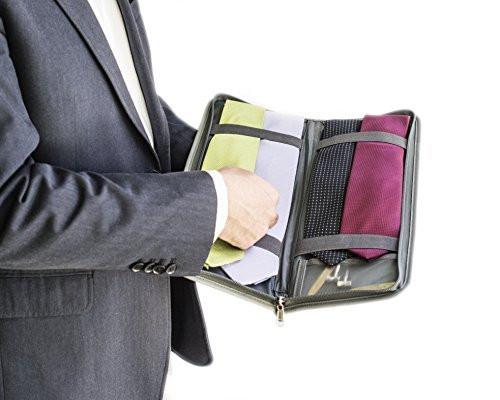 LeanTravel Krawatten-Etui für Reisen mit Aufbewahrungstasche für Manschettenknöpfe, Farbe Grau