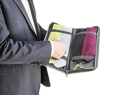 LeanTravel Krawatten-Etui für Reisen mit Aufbewahrungstasche für Manschettenknöpfe, Farbe Grau