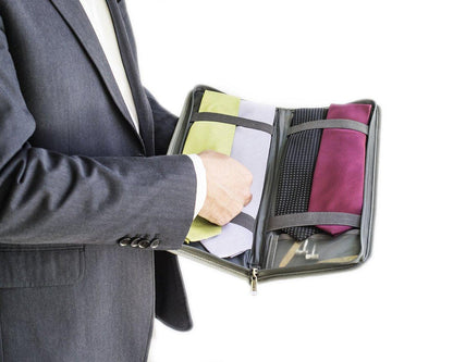 LeanTravel Krawatten-Etui für Reisen mit Aufbewahrungstasche für Manschettenknöpfe, Farbe Grau