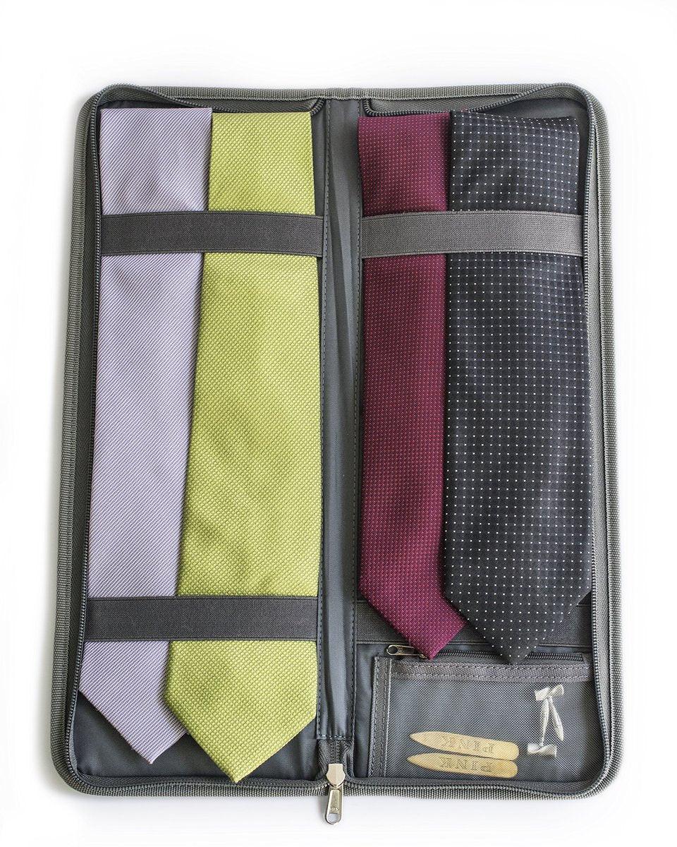 LeanTravel Krawatten-Etui für Reisen mit Aufbewahrungstasche für Manschettenknöpfe, Farbe Grau