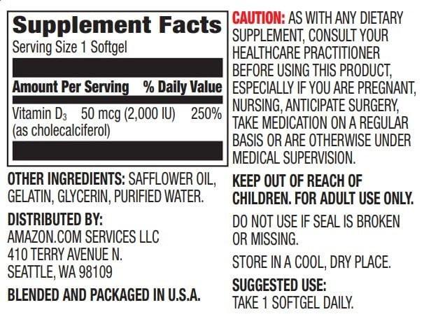 Vitamin D3 2000 IE – 180 Weichkapseln, 6-Monatsvorrat, unterstützt starke Knochen und das Immunsystem