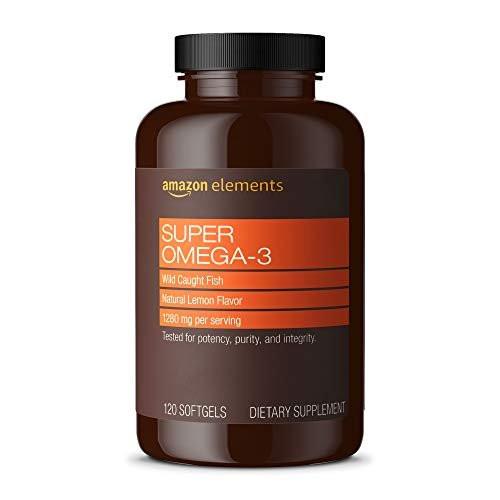 Amazon Elements Super Omega-3 – Wild-Caught Fischöl mit natürlichem Zitronengeschmack, EPA & DHA Omega-3-Fettsäuren, 1280 mg pro Portion, 120 Softgels