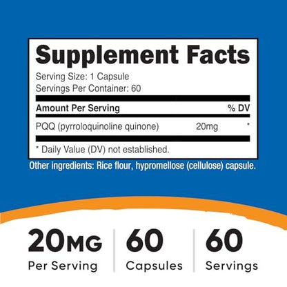 Nutricost PQQ (Pyrrolochinolinchinon) 20 mg, 60 Kapseln – Vegetarische Kapseln, Nicht-GVO, Glutenfrei