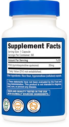 Nutricost PQQ (Pyrrolochinolinchinon) 20 mg, 60 Kapseln – Vegetarische Kapseln, Nicht-GVO, Glutenfrei