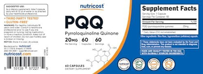 Nutricost PQQ (Pyrrolochinolinchinon) 20 mg, 60 Kapseln – Vegetarische Kapseln, Nicht-GVO, Glutenfrei