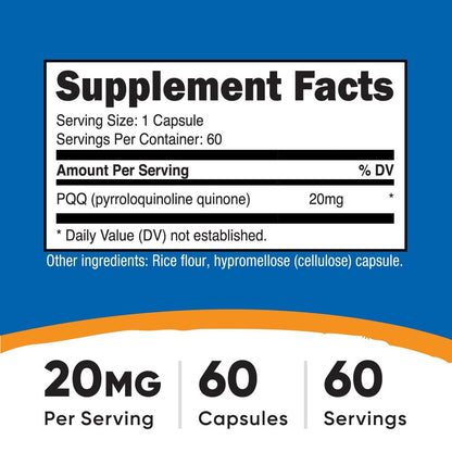 Nutricost PQQ (Pyrrolochinolinchinon) 20 mg, 60 Kapseln – Vegetarische Kapseln, Nicht-GVO, Glutenfrei