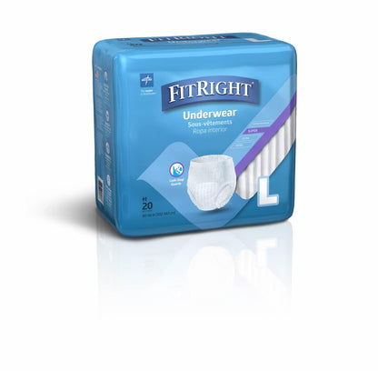 FitRight Super Protective Inkontinenzunterwäsche für Damen und Herren, maximale Saugfähigkeit, Größe Large (Taille 100-140 cm), zuverlässiger Komfort und Auslaufschutz, 20 Stück