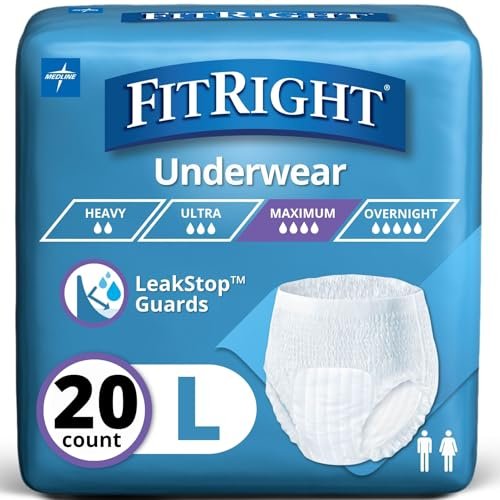 FitRight Super Protective Inkontinenzunterwäsche für Damen und Herren, maximale Saugfähigkeit, Größe Large (Taille 100-140 cm), zuverlässiger Komfort und Auslaufschutz, 20 Stück