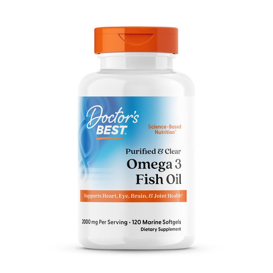 Doctor's Best Omega 3 Fischöl Kapseln für Frauen & Männer – Hochdosiert 2000 mg, DHA, EPA & Omega-3-Fettsäuren, gereinigt, Herzunterstützung, Non-GMO, glutenfrei – 120 Softgels