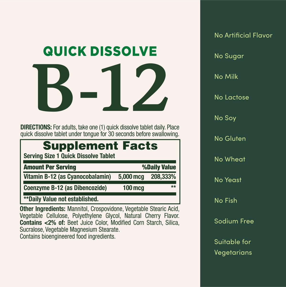 Vitamin B12 von Nature's Bounty, Schnell lösliche Tabletten, Unterstützt Energiestoffwechsel und Nervensystem, 5000mcg, 40 Tabletten (2er-Pack)
