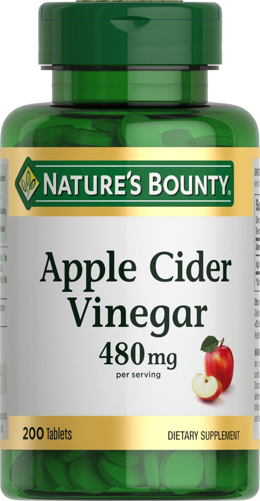 Nature's Bounty Apfelessig 480 mg Kapseln, pflanzliches Nahrungsergänzungsmittel, 200 Tabletten