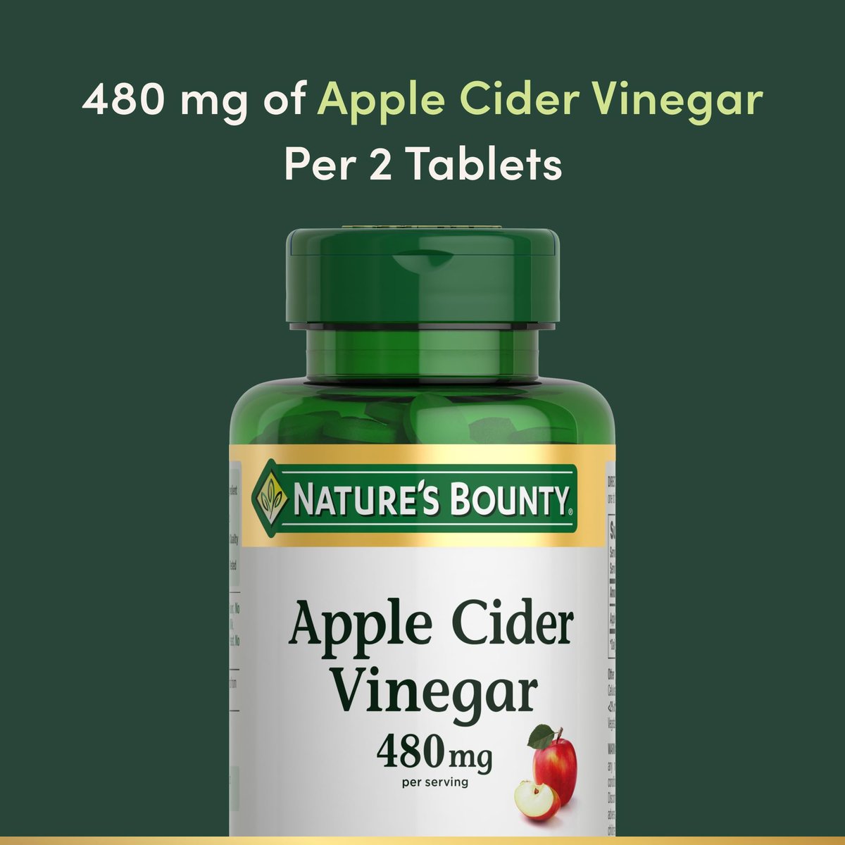 Nature's Bounty Apfelessig 480 mg Kapseln, pflanzliches Nahrungsergänzungsmittel, 200 Tabletten