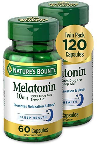 Nature's Bounty Melatonin 10mg, 60 Kapseln (2er Pack) – Fördert Entspannung und gesunden Schlaf