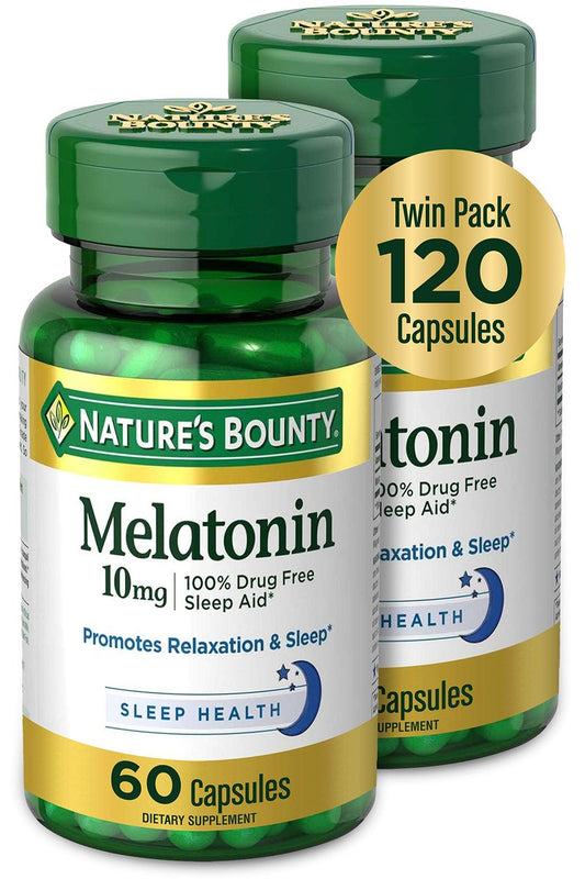 Nature's Bounty Melatonin 10mg, 60 Kapseln (2er Pack) – Fördert Entspannung und gesunden Schlaf