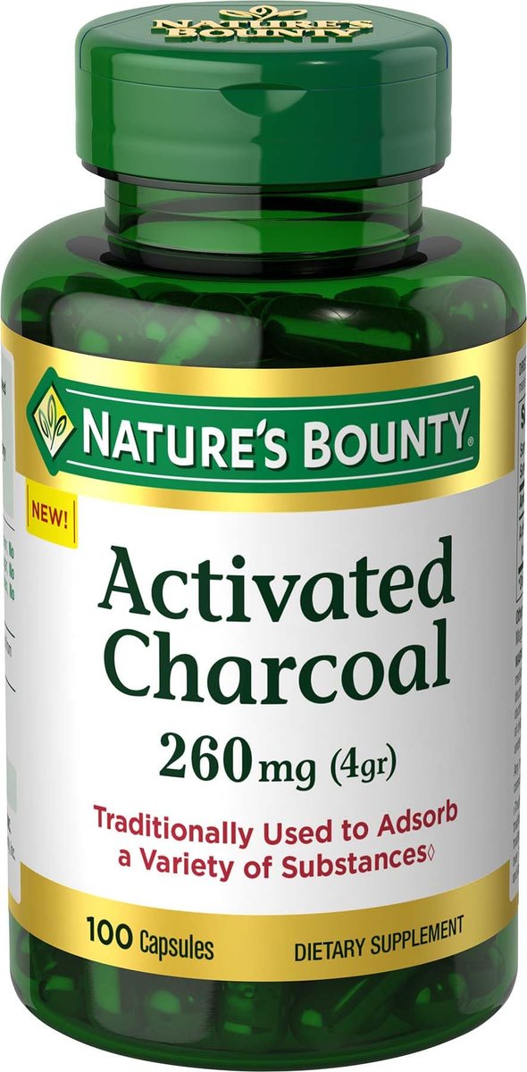 Nature's Bounty Aktivkohle 260 mg, 100 Kapseln, Nahrungsergänzungsmittel für einen gesunden Lebensstil