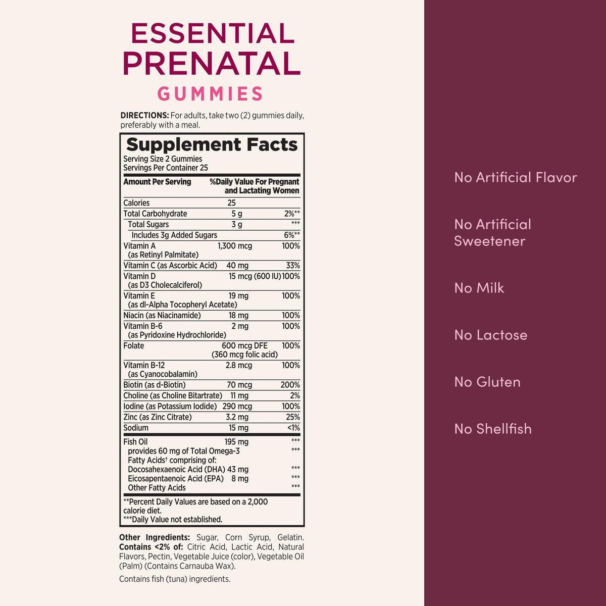 Nature's Bounty Optimal Solutions Essential Schwangerschafts-Gummibärchen mit Folsäure, Jod, Omega 3 und DHA, 50 Stück