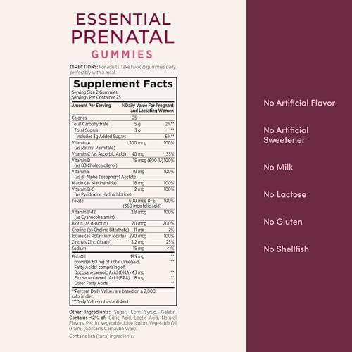 Nature's Bounty Optimal Solutions Essential Schwangerschafts-Gummibärchen mit Folsäure, Jod, Omega 3 und DHA, 50 Stück