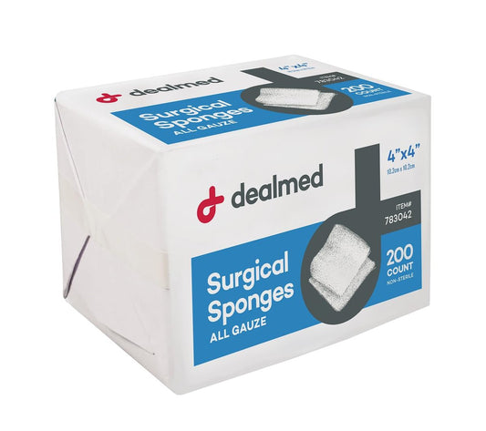 Dealmed 4" x 4" Chirurgische Tupfer, 8-lagig, Vliesstoff-Sauggaze für Wundversorgung, Erste-Hilfe-Sets und medizinische Einrichtungen, 200 Stück (1 Packung)