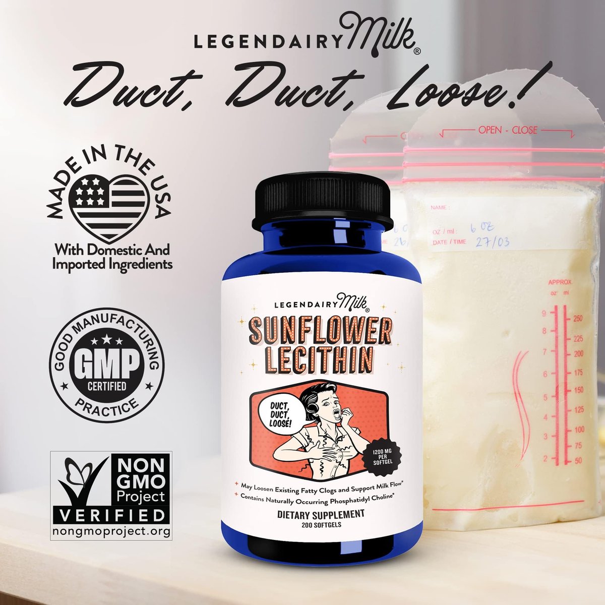 Legendairy Milk Sonnenblumen-Lecithin 1200 mg – Stillunterstützung, Nahrungsergänzungsmittel bei verstopften Milchgängen, hergestellt in den USA, 200 Softgels