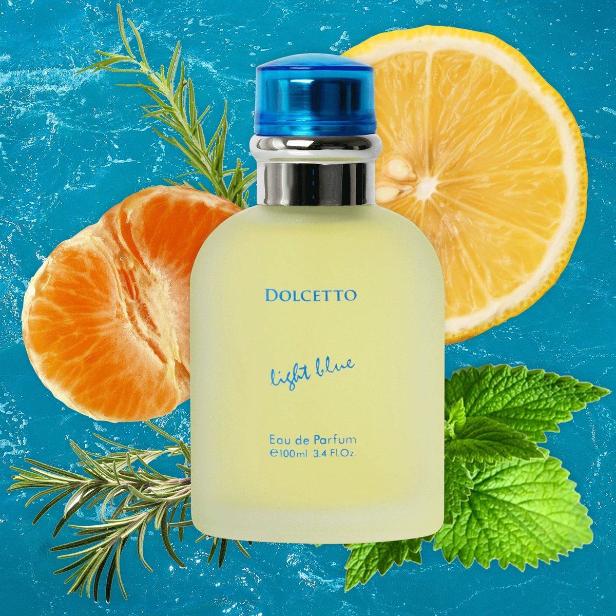 NovoGlow Dolcetto Light Blue Eau de Parfum für Männer 100 ml – Holzig-florale und aquatische Duftkomposition für den ganzen Tag