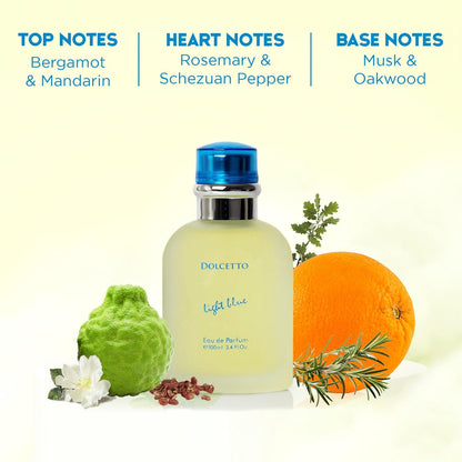 NovoGlow Dolcetto Light Blue Eau de Parfum für Männer 100 ml – Holzig-florale und aquatische Duftkomposition für den ganzen Tag