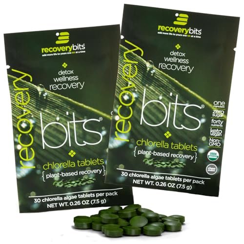 RECOVERYbits Bio-Chlorella Algen Tabletten – Superfood, reine Grünalge, hoher Protein- und Ballaststoffgehalt, Chlorophyll, aufgebrochene Zellwände, nicht bestrahlt, zur Stärkung des Immunsystems und Entgiftung, 60 Tabletten