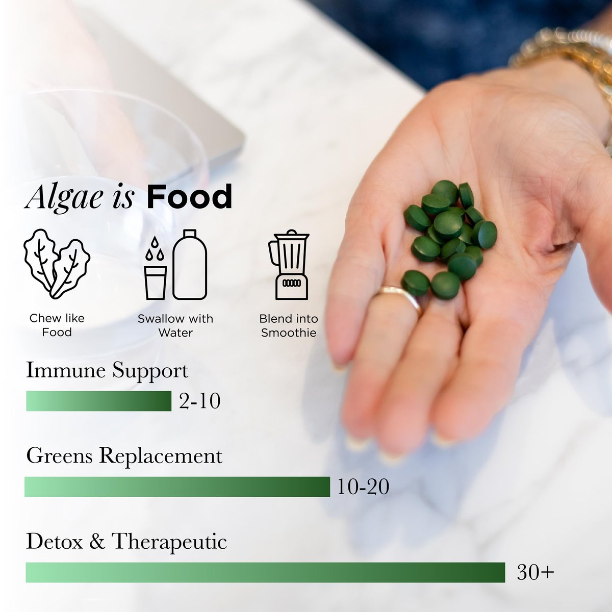 RECOVERYbits Bio-Chlorella Algen Tabletten – Superfood, reine Grünalge, hoher Protein- und Ballaststoffgehalt, Chlorophyll, aufgebrochene Zellwände, nicht bestrahlt, zur Stärkung des Immunsystems und Entgiftung, 60 Tabletten