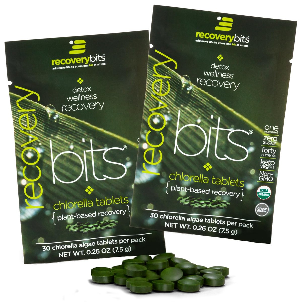 RECOVERYbits Bio-Chlorella Algen Tabletten – Superfood, reine Grünalge, hoher Protein- und Ballaststoffgehalt, Chlorophyll, aufgebrochene Zellwände, nicht bestrahlt, zur Stärkung des Immunsystems und Entgiftung, 60 Tabletten