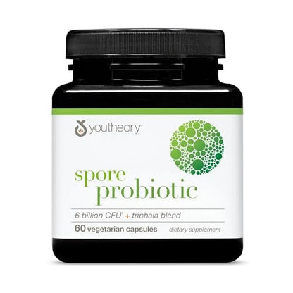 Youtheory Spore Probiotikum – 6 Milliarden KBE mit Präbiotika für die Darmgesundheit, unterstützt regelmäßigen Stuhlgang und Durchfall-Linderung* – Haltbar bei Raumtemperatur – 60 vegane Kapseln (30-Tage-Versorgung)