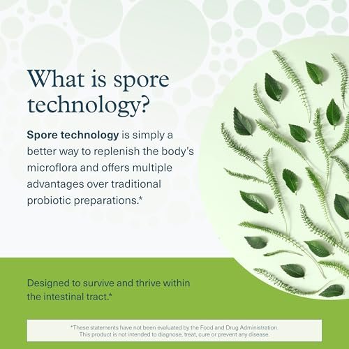 Youtheory Spore Probiotikum – 6 Milliarden KBE mit Präbiotika für die Darmgesundheit, unterstützt regelmäßigen Stuhlgang und Durchfall-Linderung* – Haltbar bei Raumtemperatur – 60 vegane Kapseln (30-Tage-Versorgung)