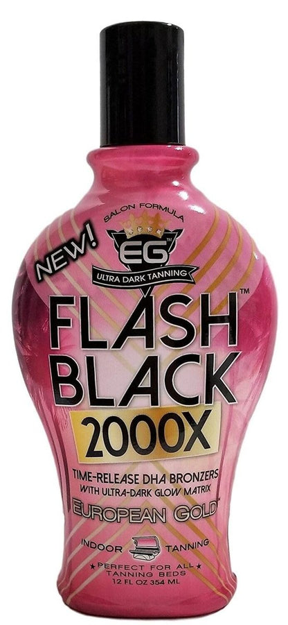 European Gold Flash Black 2000X Indoor-Bräunungslotion mit fortschrittlichen DHA-Bronzern, Hautpflegekomplex und ultradunklen Farbverstärkern – 12 oz Flasche