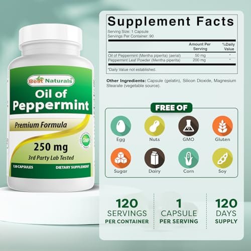 Best Naturals Pfefferminzöl 250 mg – 120 Kapseln (2er-Pack)