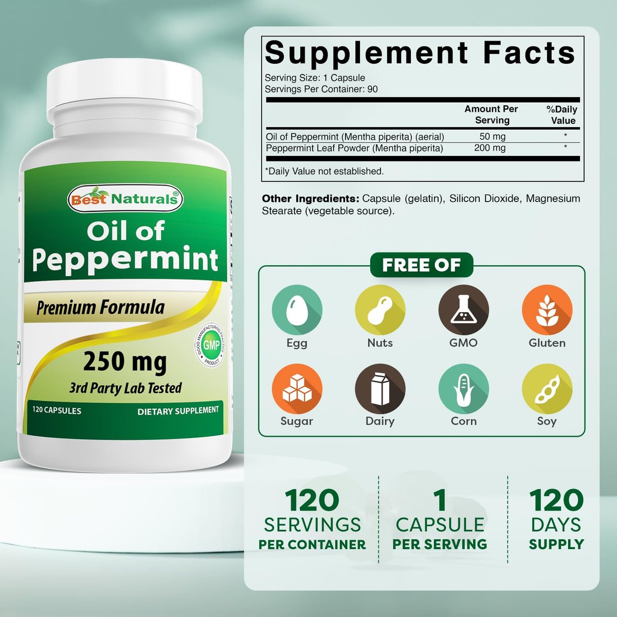 Best Naturals Pfefferminzöl 250 mg – 120 Kapseln (2er-Pack)