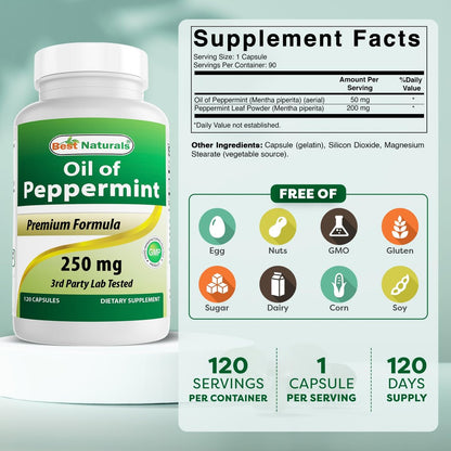 Best Naturals Pfefferminzöl 250 mg – 120 Kapseln (2er-Pack)