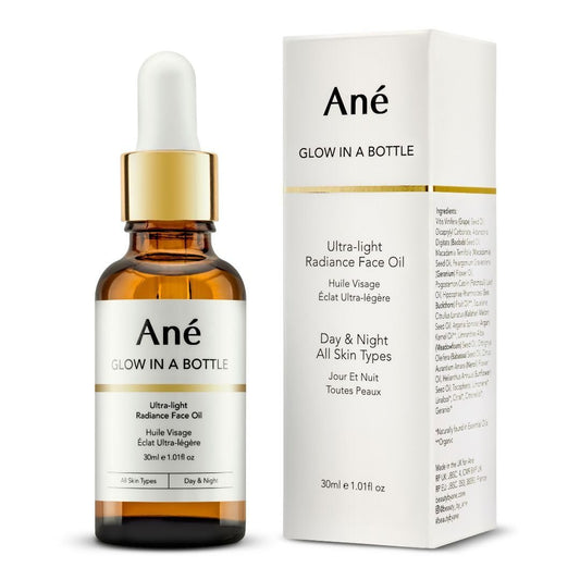 Ané Glow in a Bottle Anti-Aging Vegan Gesichtsöl für alle Hauttypen - 100% natürliche Pflanzenöle mit Argan, Traubenkern und Squalan