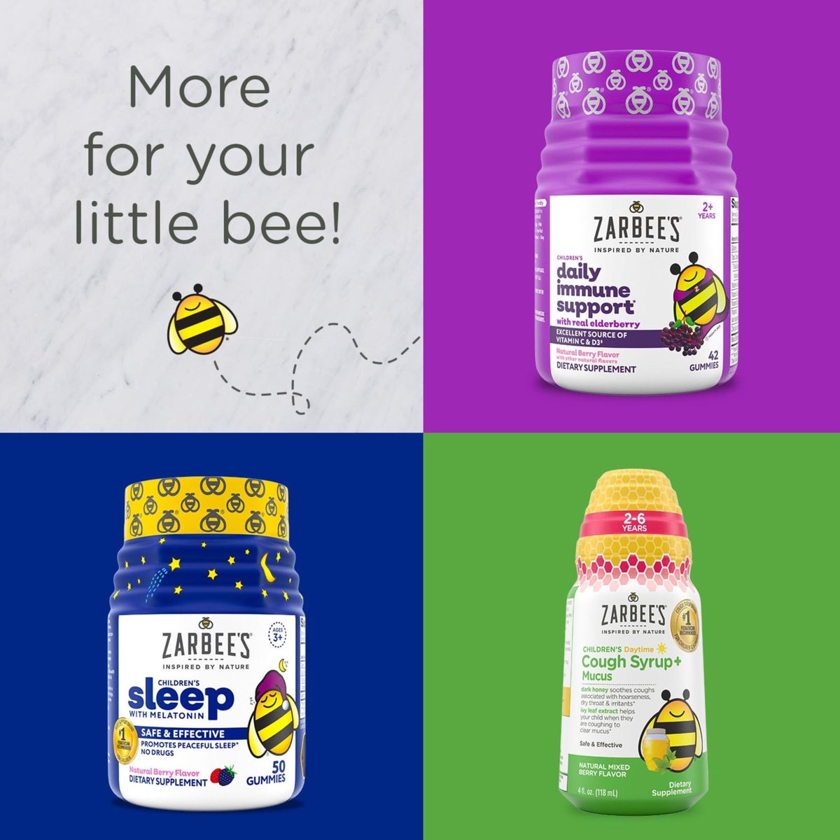 Zarbee's Komplette Multivitamin-Gummis für Kinder mit Immununterstützung, Kindervitamine mit Vitamin A, C, D3, E, B6, B12, Folsäure & B-Komplex, 70 Stück