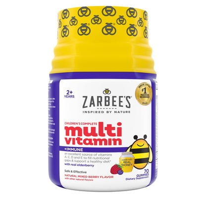 Zarbee's Komplette Multivitamin-Gummis für Kinder mit Immununterstützung, Kindervitamine mit Vitamin A, C, D3, E, B6, B12, Folsäure & B-Komplex, 70 Stück