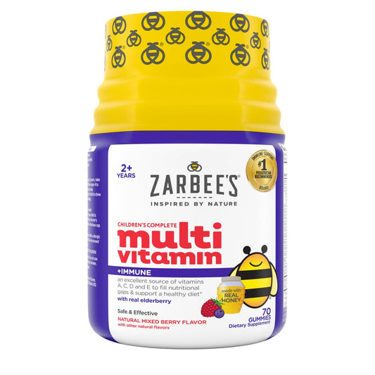 Zarbee's Komplette Multivitamin-Gummis für Kinder mit Immununterstützung, Kindervitamine mit Vitamin A, C, D3, E, B6, B12, Folsäure & B-Komplex, 70 Stück