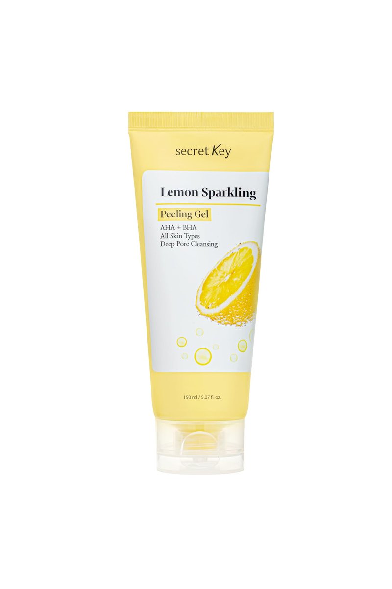 SECRETKEY Lemon Sparkling Peeling Gel – Sanftes Peeling mit Zitronenextrakt, AHA & BHA für strahlende, glatte Haut, verfeinert Poren und unebene Textur, Koreanische Hautpflege (150 ml)