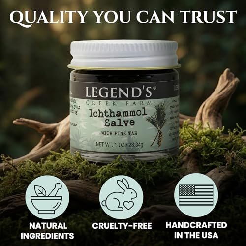 Legend's Creek Farm Heilsalbe mit 20% Ichthammol - Natürlicher Balsam für Stiche & Splitter - 1 Unze - Handgefertigt in den USA (Ichthammol Kiefernteer)