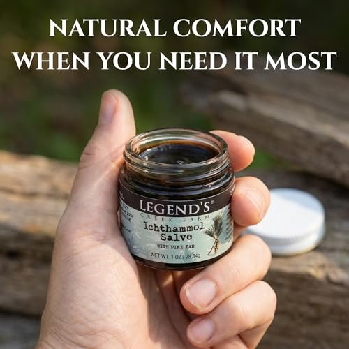 Legend's Creek Farm Heilsalbe mit 20% Ichthammol - Natürlicher Balsam für Stiche & Splitter - 1 Unze - Handgefertigt in den USA (Ichthammol Kiefernteer)