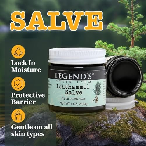 Legend's Creek Farm Heilsalbe mit 20% Ichthammol - Natürlicher Balsam für Stiche & Splitter - 1 Unze - Handgefertigt in den USA (Ichthammol Kiefernteer)