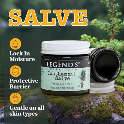 Legend's Creek Farm Heilsalbe mit 20% Ichthammol - Natürlicher Balsam für Stiche & Splitter - 1 Unze - Handgefertigt in den USA (Ichthammol Kiefernteer)
