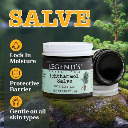 Legend's Creek Farm Heilsalbe mit 20% Ichthammol - Natürlicher Balsam für Stiche & Splitter - 1 Unze - Handgefertigt in den USA (Ichthammol Kiefernteer)