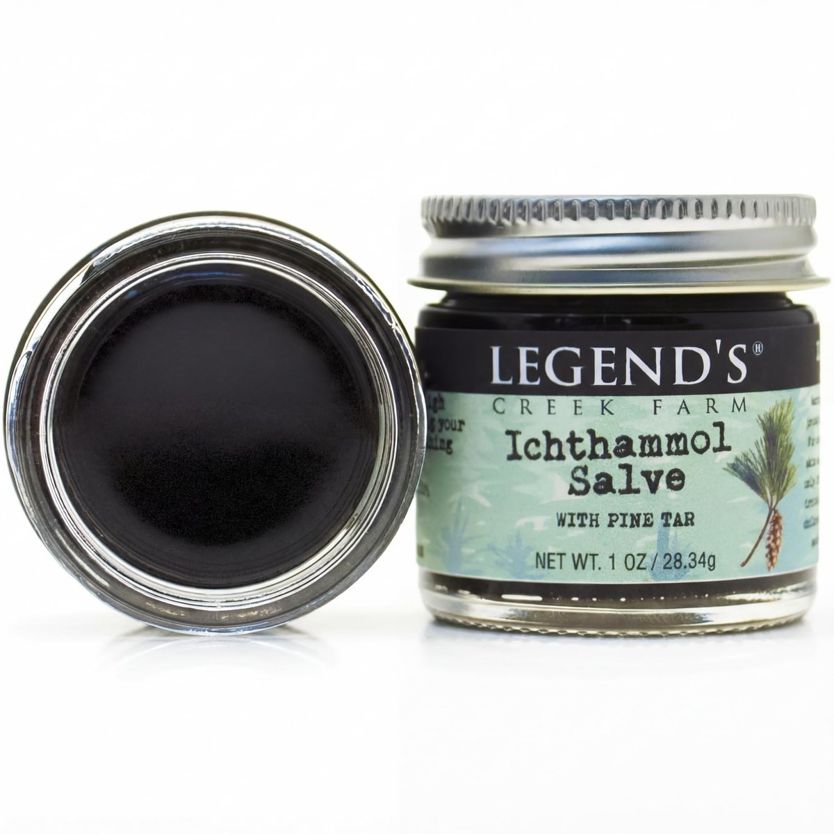 Legend's Creek Farm Heilsalbe mit 20% Ichthammol - Natürlicher Balsam für Stiche & Splitter - 1 Unze - Handgefertigt in den USA (Ichthammol Kiefernteer)