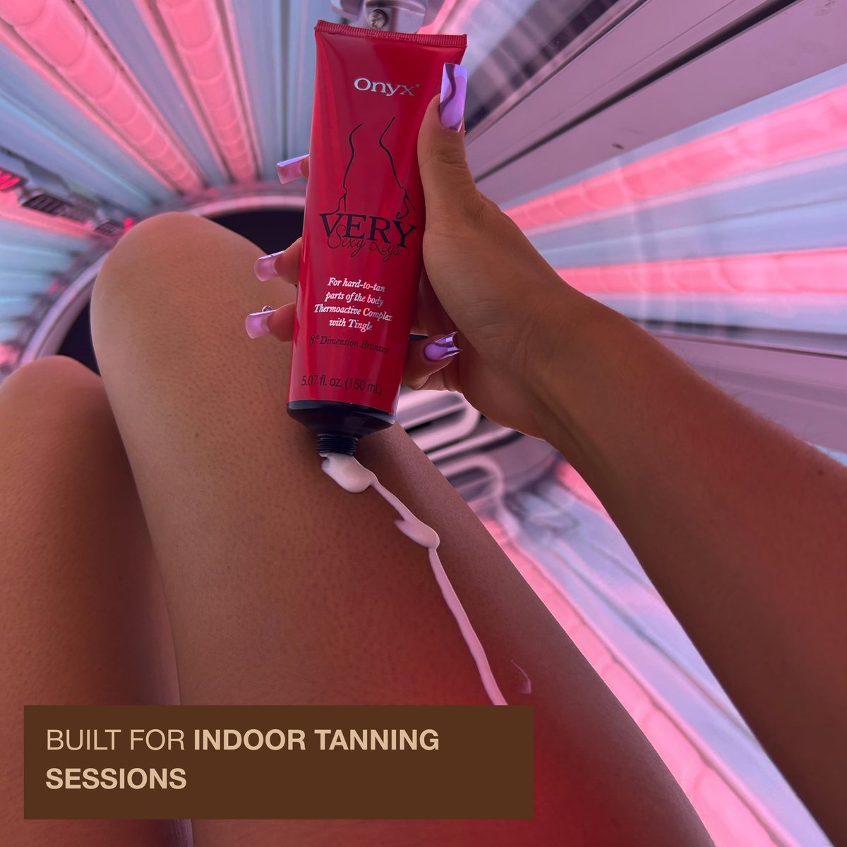 Onyx Very Sexy Legs Tingle Bronzer – Beinlotion für Solarium und schwer bräunbare Stellen | Heizende Formel mit DHA und Erythrulose für Fortgeschrittene | 150 ml