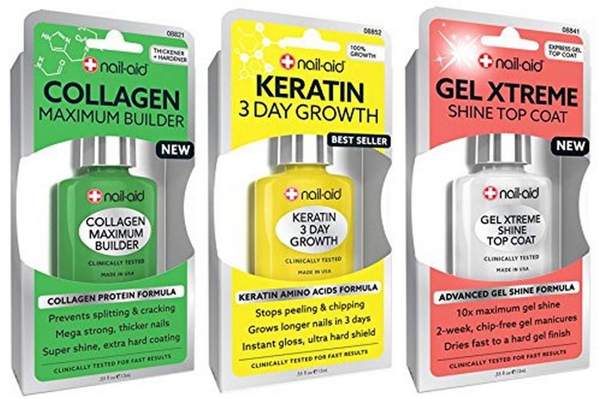 NAIL-AID Collagen Base + Keratin Growth + Gel Top Coat, Klar, 3er-Pack