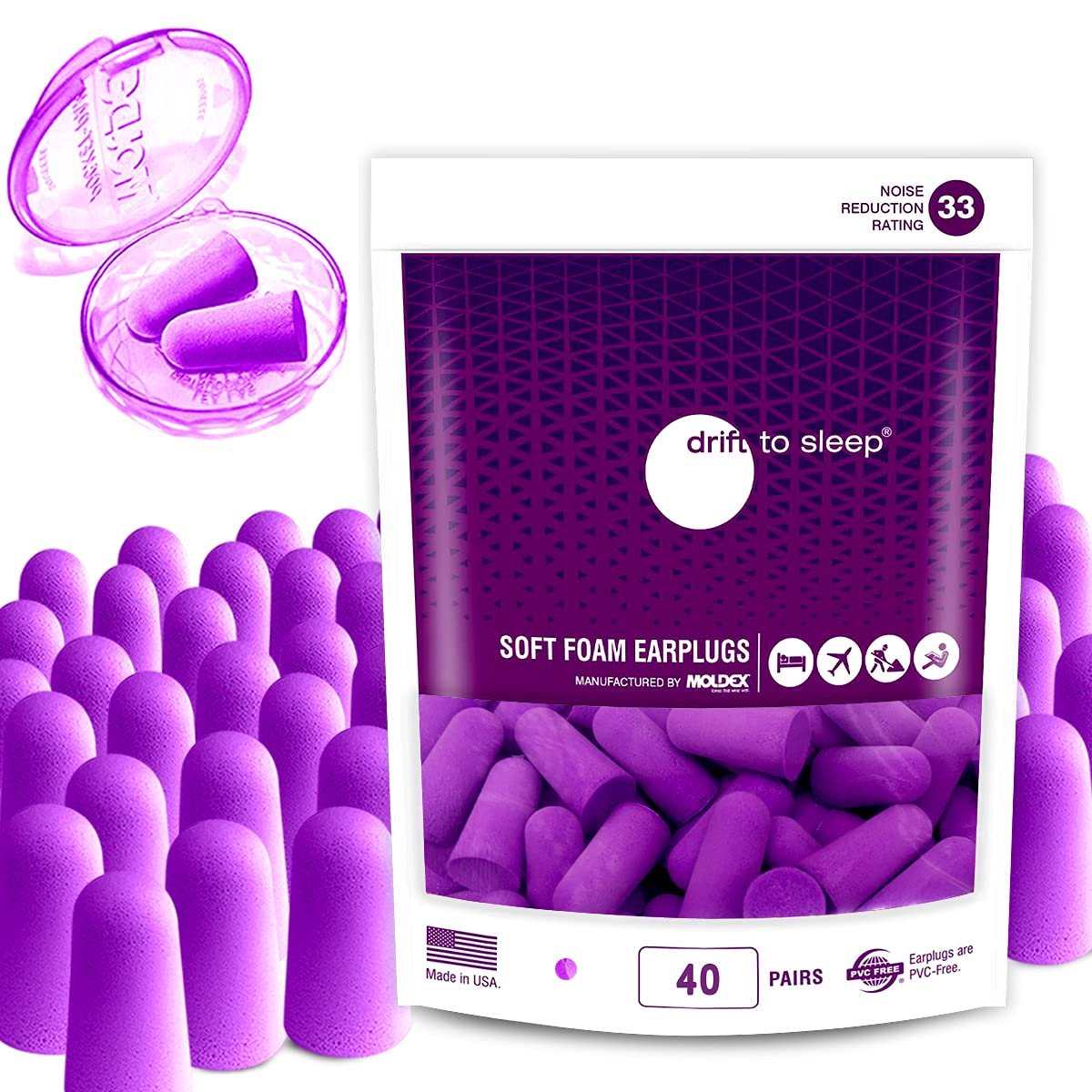 MOLDEX Softies® Schaumstoff-Ohrstöpsel zum Schlafen, Schnarchen, Arbeiten, Reisen, Schießen – 33 dB höchste NRR – Hergestellt in den USA (Lila, 40 Paar)