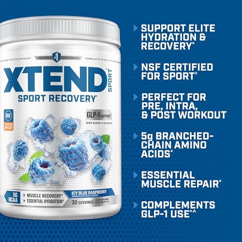 XTEND Sport BCAA Pulver Blauer Himbeer-Eis – Elektrolytpulver für Erholung & Hydration mit Aminosäuren – 30 Portionen