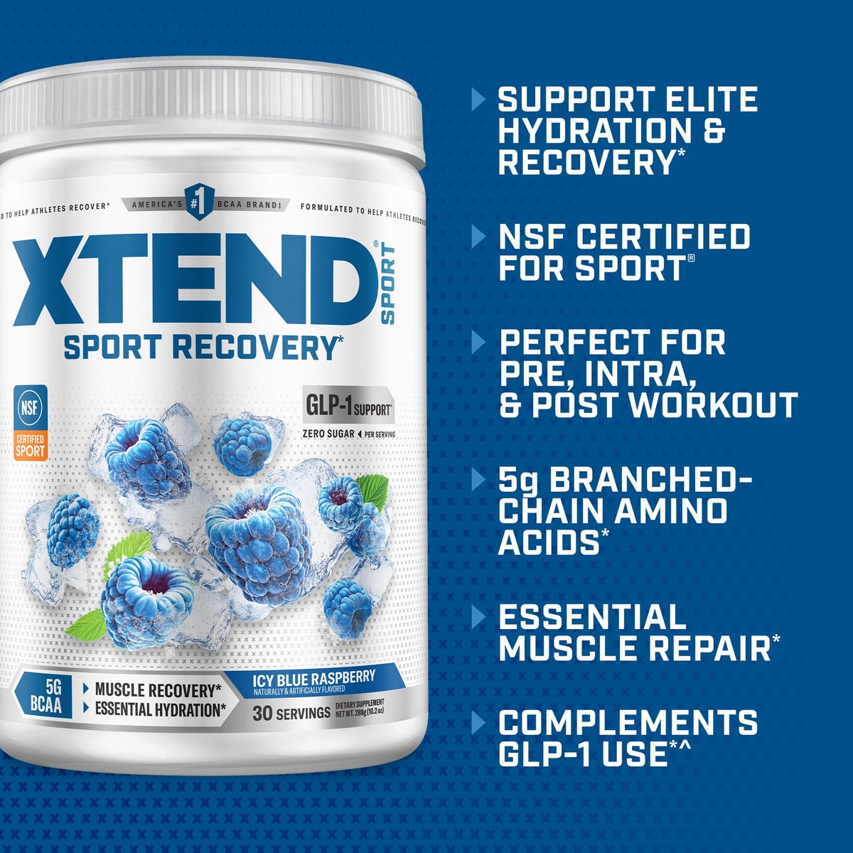 XTEND Sport BCAA Pulver Blauer Himbeer-Eis – Elektrolytpulver für Erholung & Hydration mit Aminosäuren – 30 Portionen